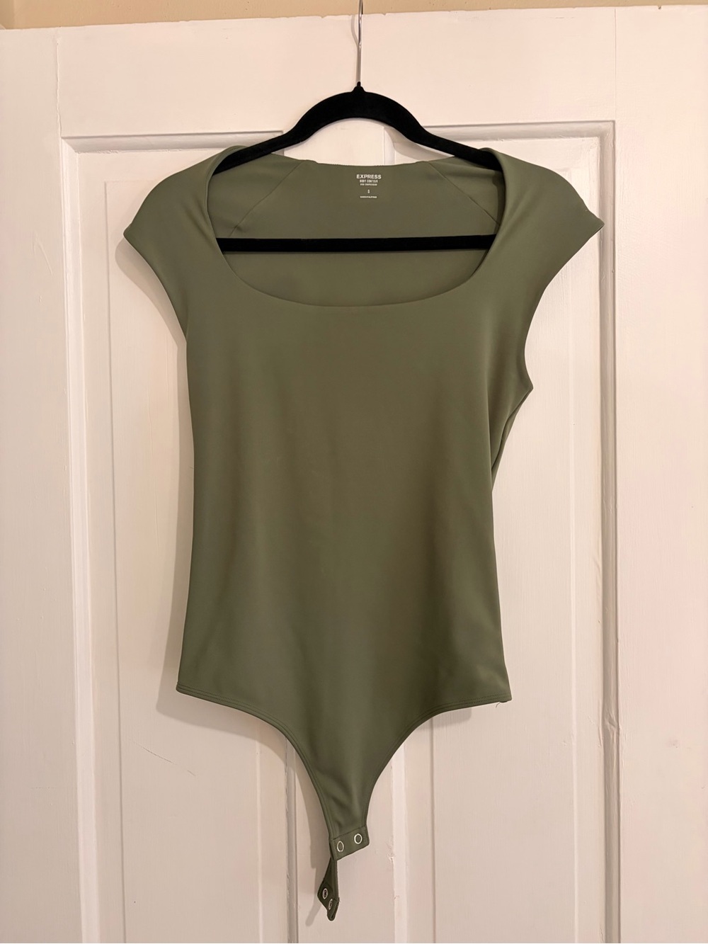 Express Olive Green Cap Sleeve Scoop Neck Bodysuit